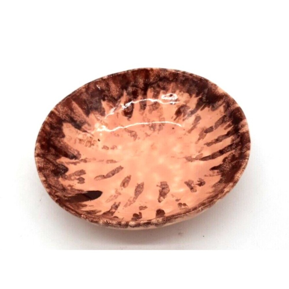 Vintage Art Pottery Pink & Brown 7.5" Unique Bowl Trinket Dish Signed
